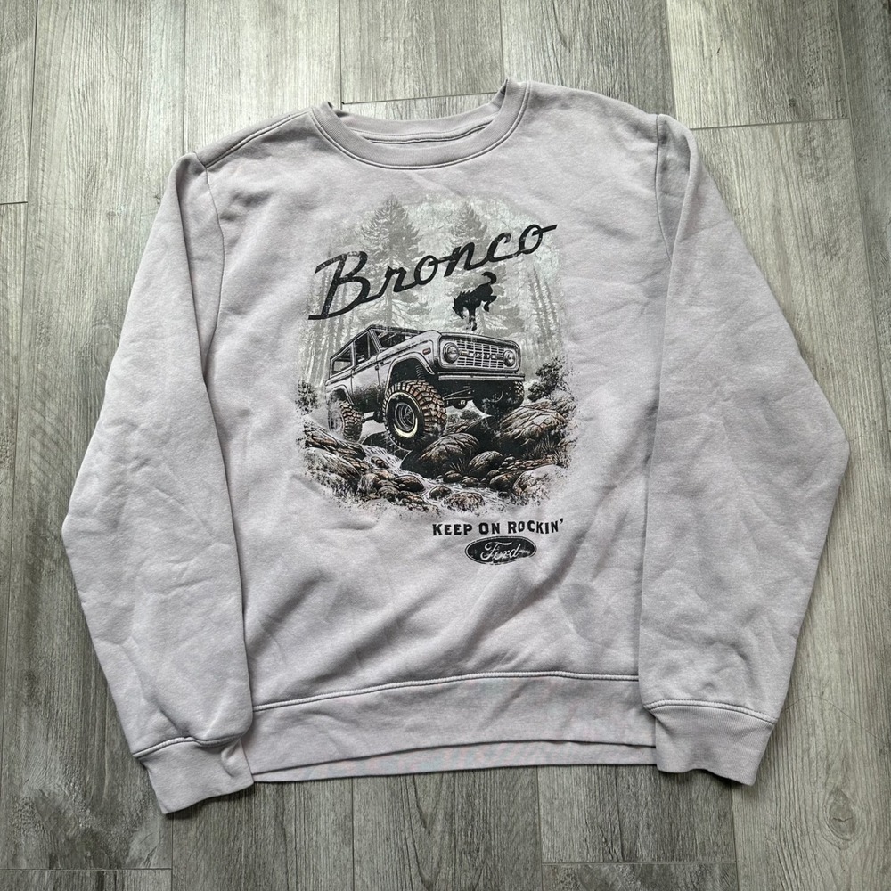 Ford Bronco Gray Graphic Sweatshirt womens L Keep On Rockin'
